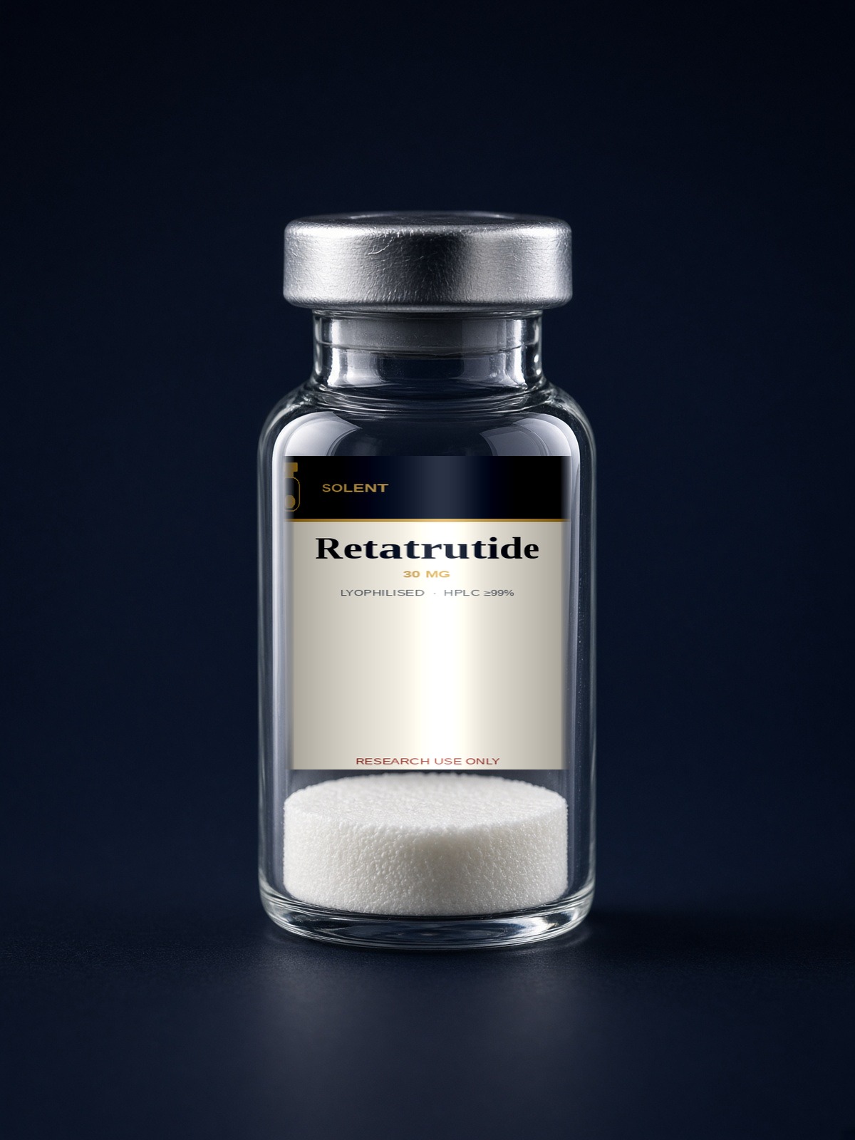 Retatrutide 30 mg lyophilised research peptide vial, HPLC ≥99%, Solent Peptides Southampton